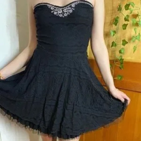 Free People Strapless Lace Beaded Mini Dress - M - Picture 1 of 16
